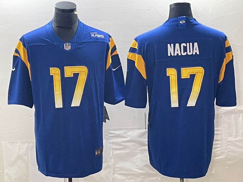 Men Los Angeles Rams 17Nacua Blue 2023 Nike Vapor Limited NFL Jersey